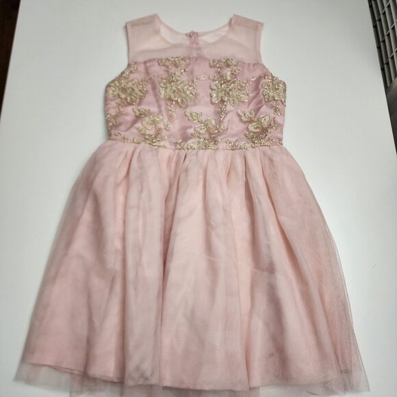 Girls Formal Elegant Pink & Gold Embroidered Fancy Valentine's Day Dress Size 10 - Picture 1 of 9
